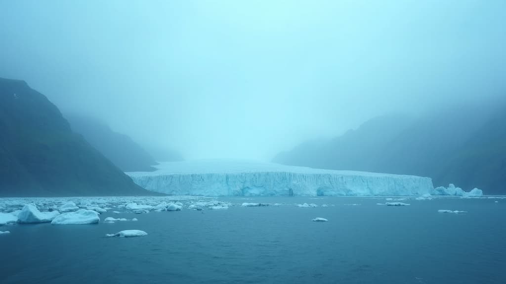 Glacier ice in cold blue light